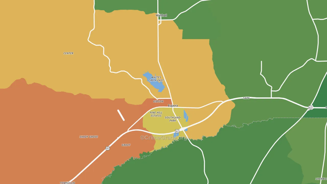 Eupora, MS Map of Theft Rates