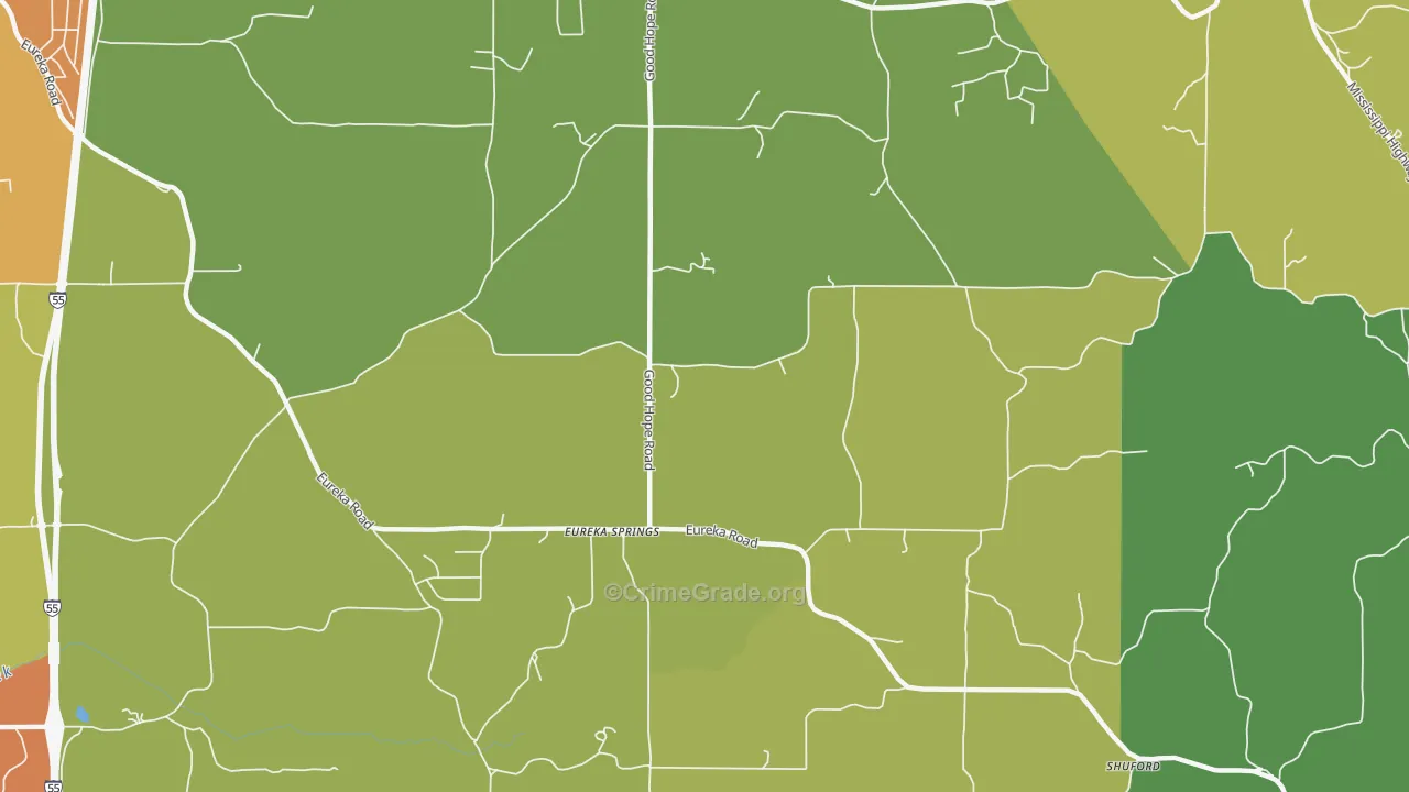 Eureka Springs, MS Map of Theft Rates