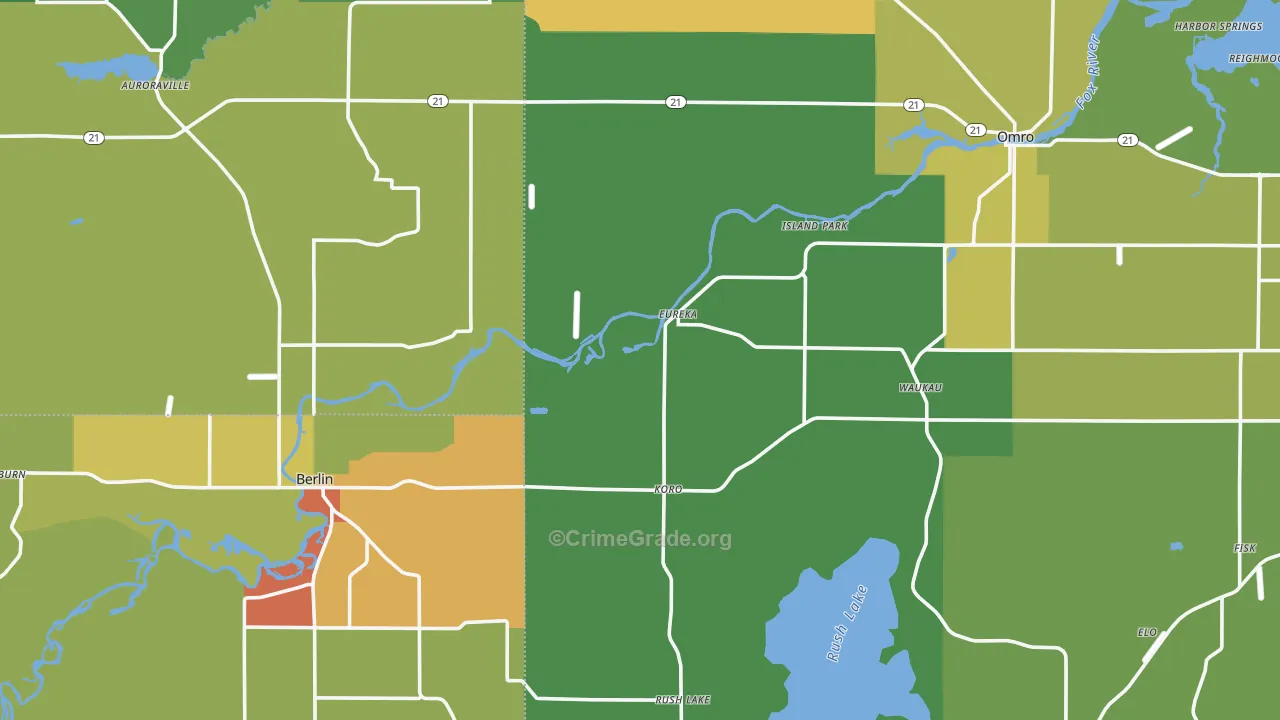 Eureka, WI Map of Theft Rates