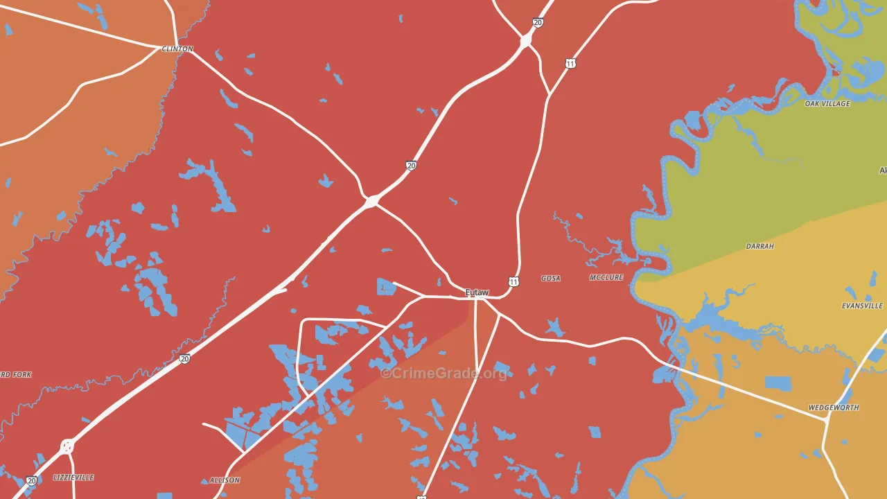 Eutaw, AL Map of Theft Rates