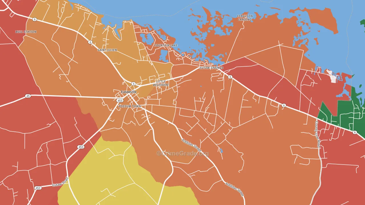 Eutawville, SC Map of Theft Rates