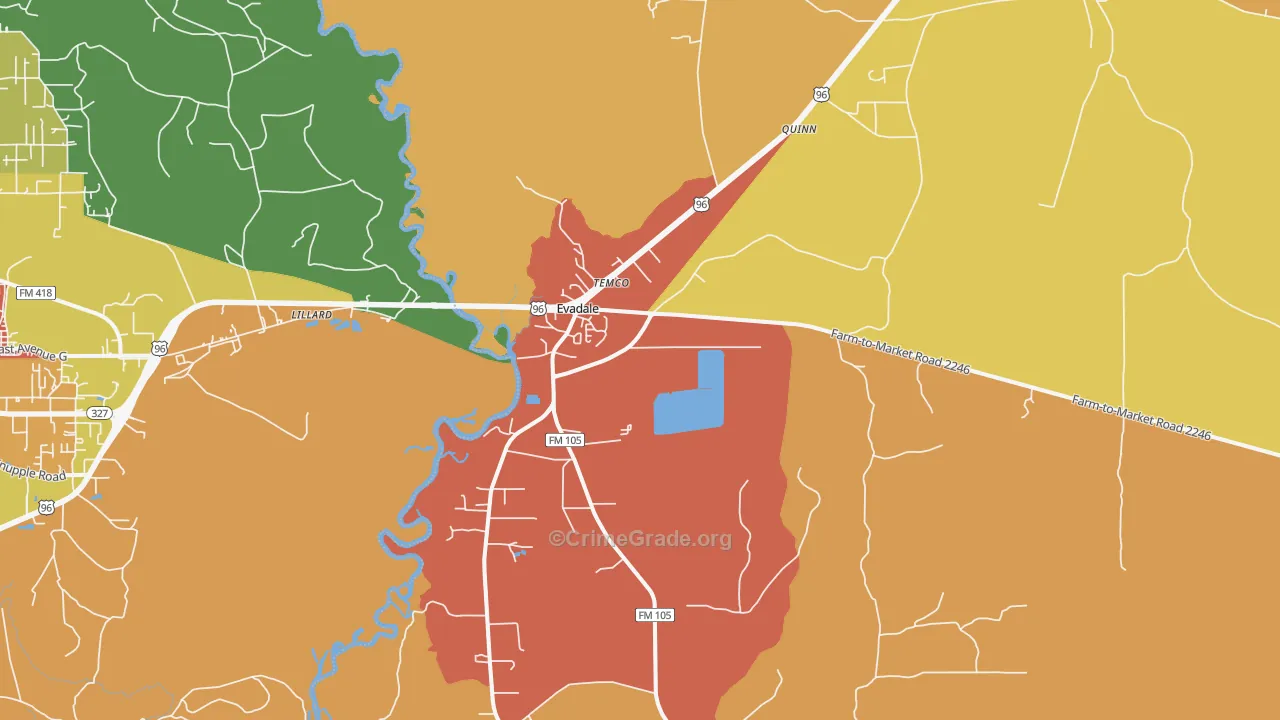 Evadale, TX Map of Theft Rates