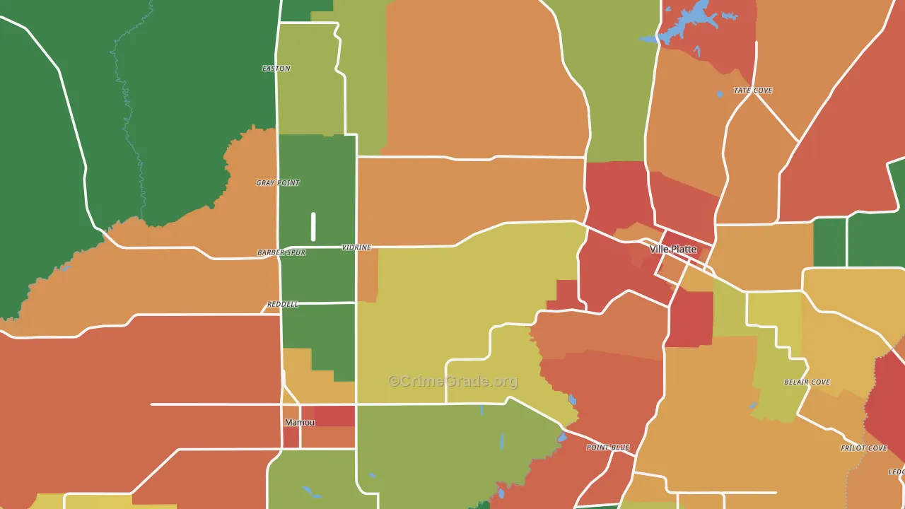 Evangeline Parish, LA Map of Theft Rates