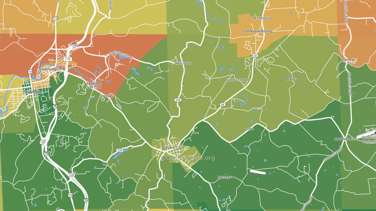 Evans City, PA Map of Theft Rates