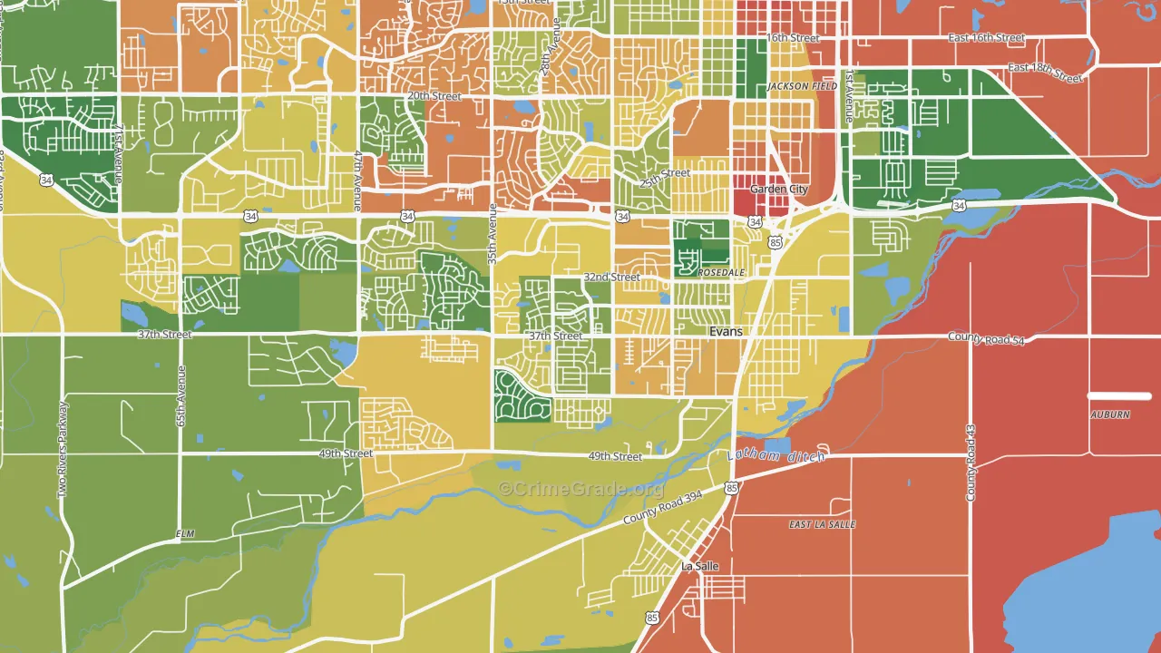 Evans, CO Map of Theft Rates