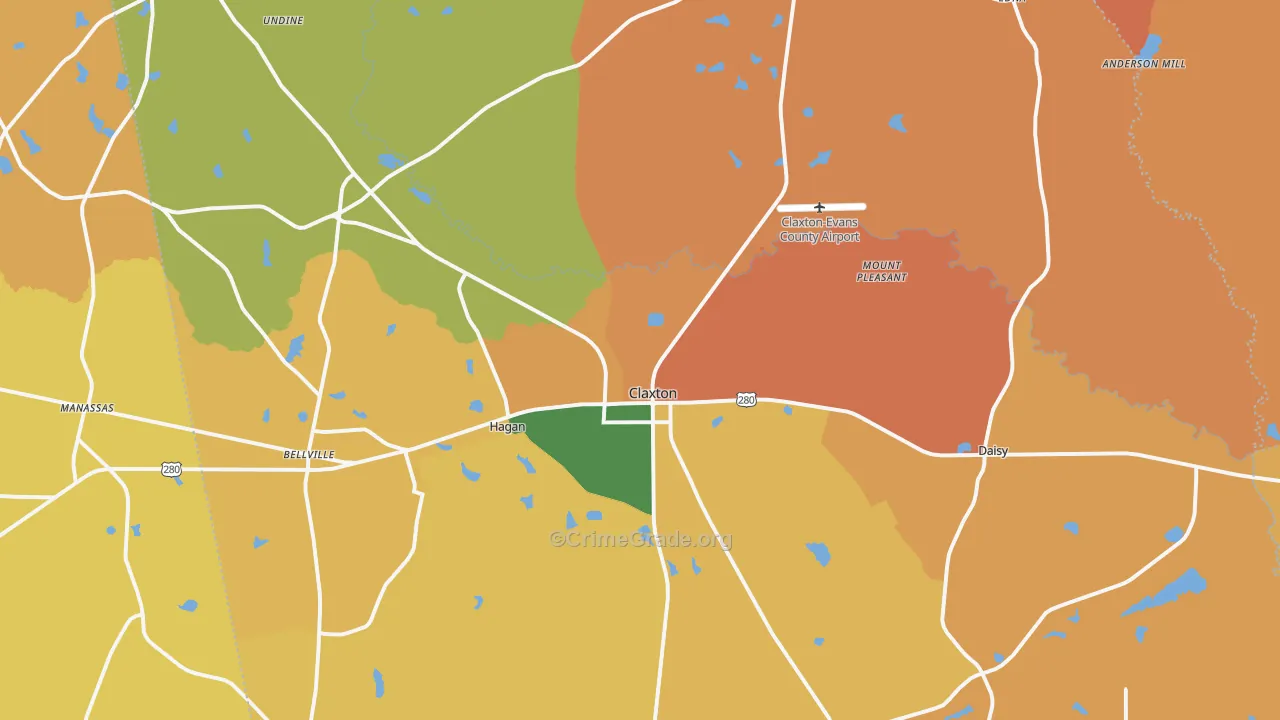 Evans County, GA Map of Theft Rates