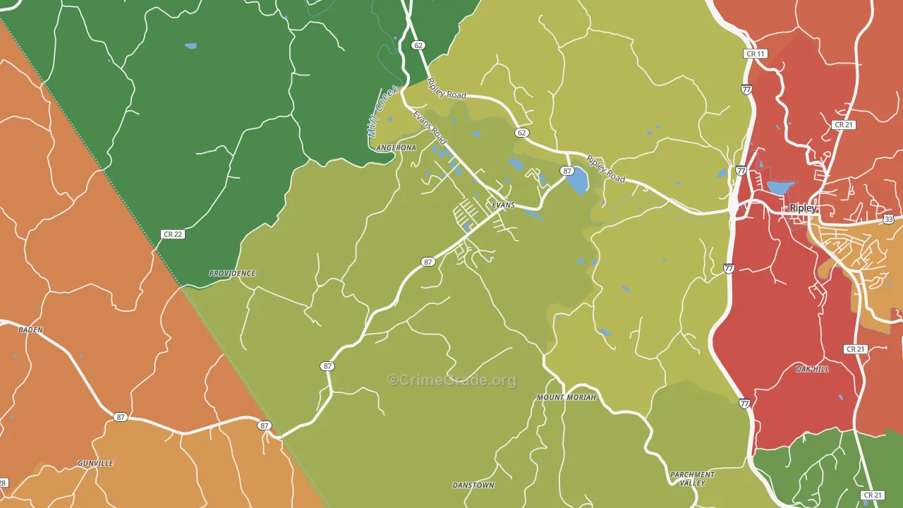 Evans, WV Map of Theft Rates