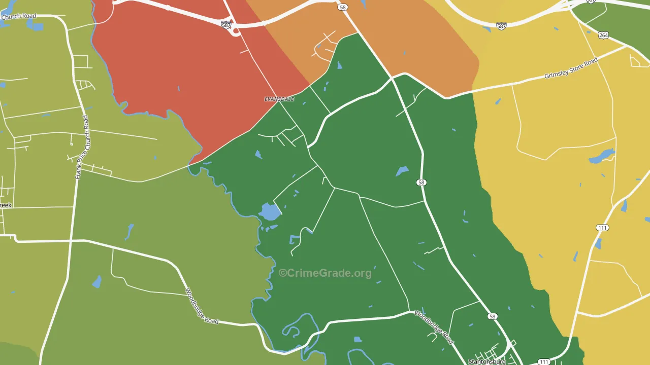 Evansdale, NC Map of Theft Rates