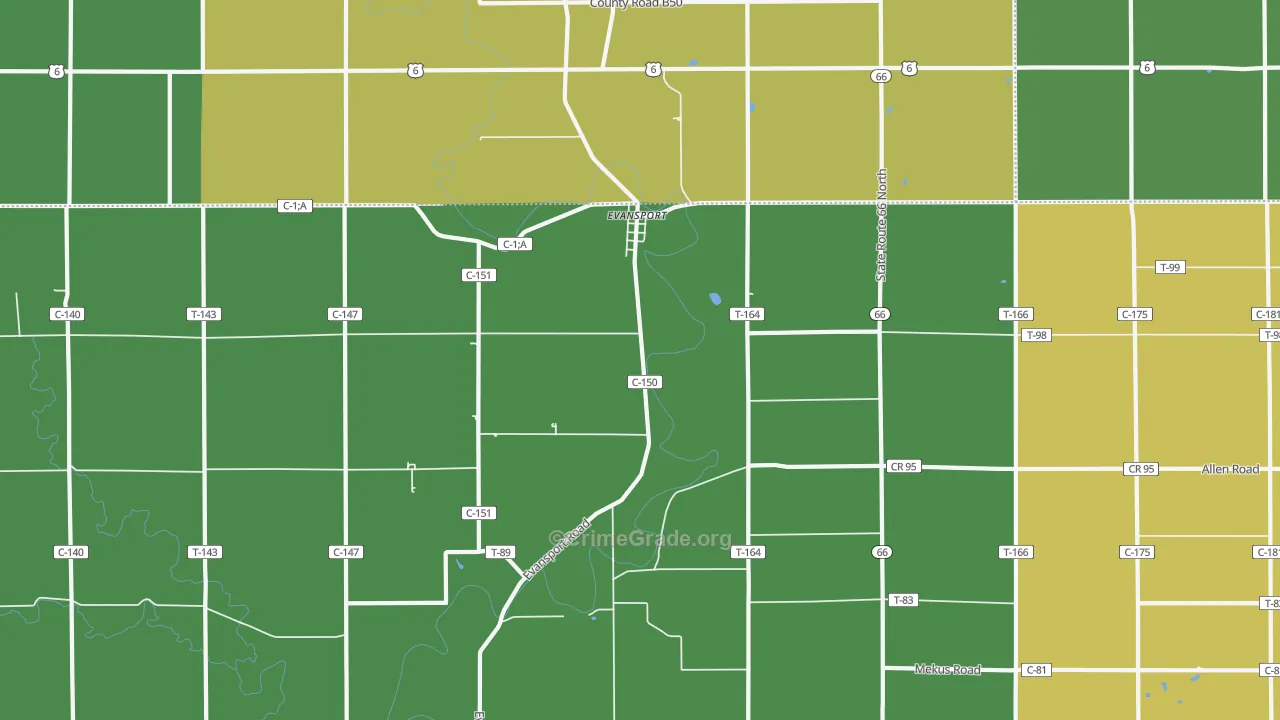Evansport, OH Map of Theft Rates