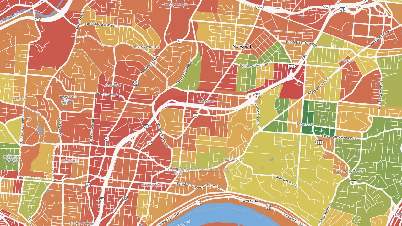 Evanston, Cincinnati, OH Map of Theft Rates