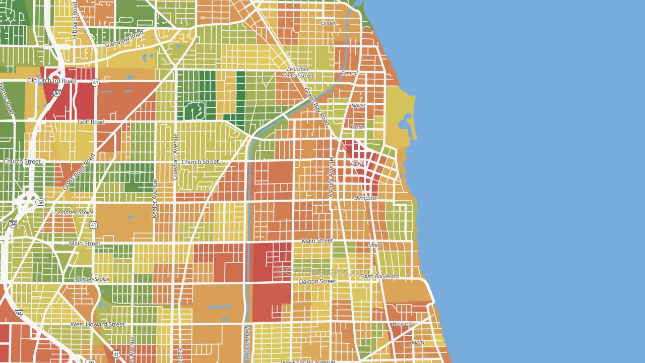 Evanston, IL Map of Theft Rates
