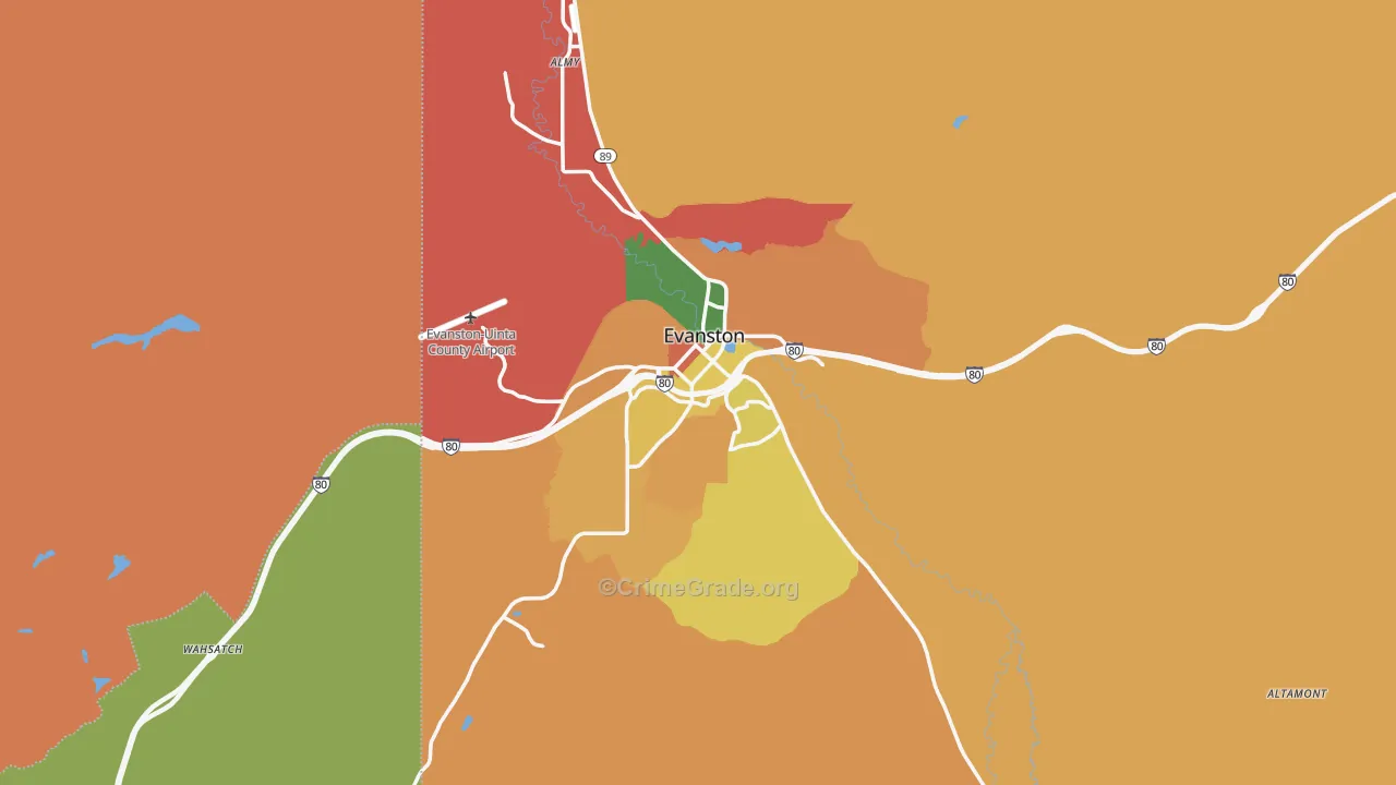 Evanston, WY Map of Theft Rates