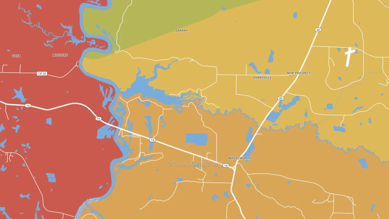 Evansville, AL Map of Theft Rates