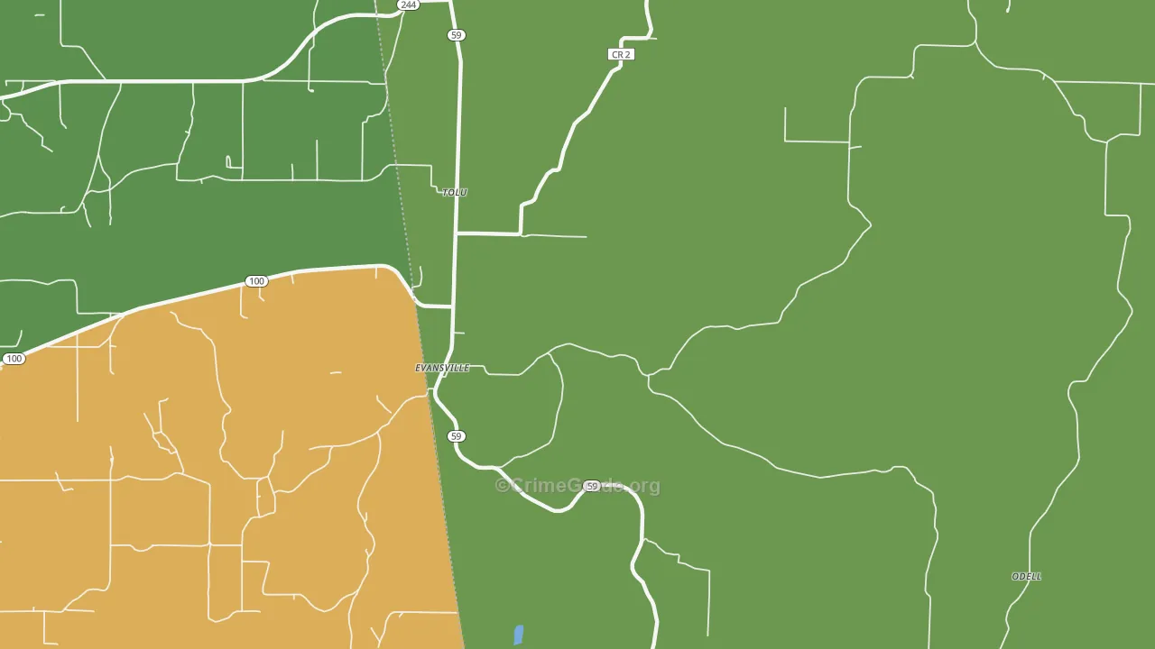 Evansville, AR Map of Theft Rates