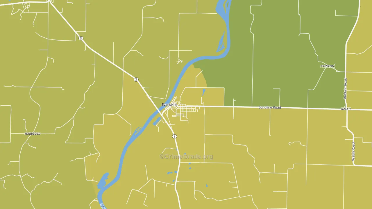 Evansville, IL Map of Theft Rates