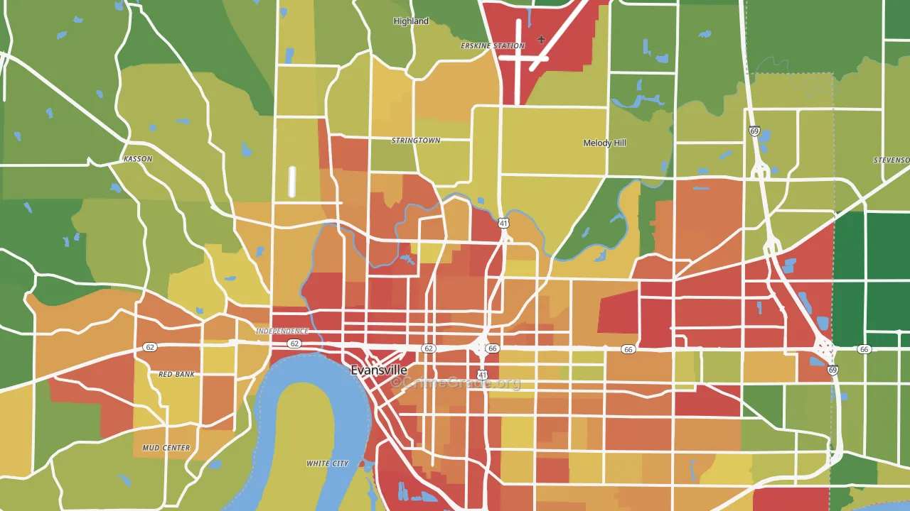 Evansville, IN Map of Theft Rates