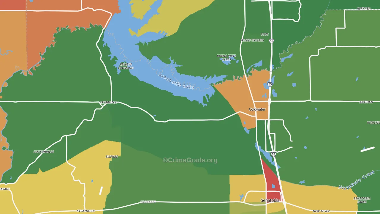Evansville, MS Map of Theft Rates