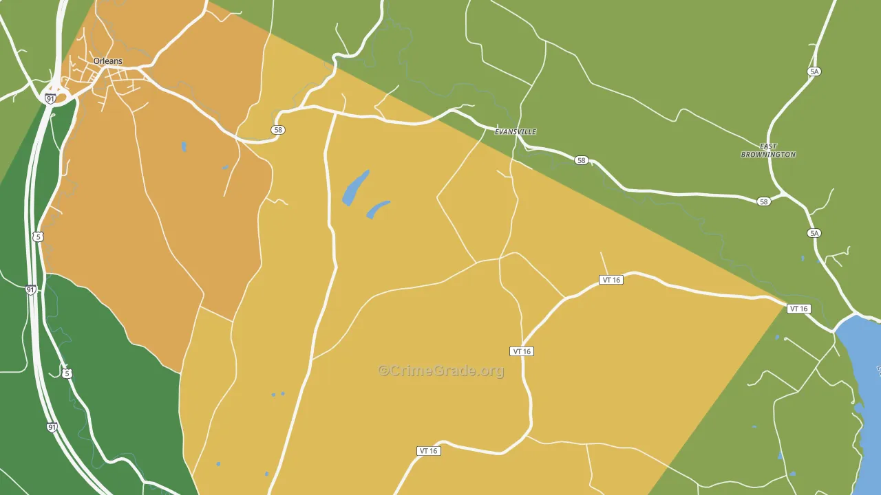 Evansville, VT Map of Theft Rates