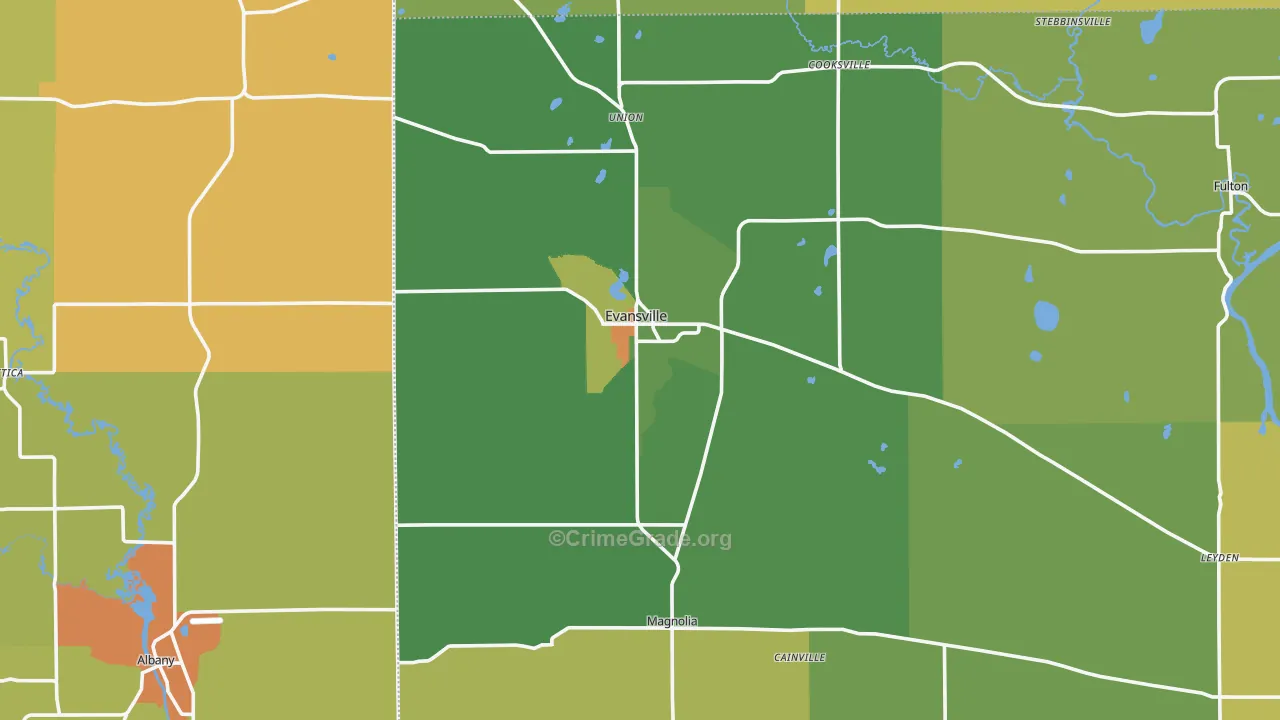 Evansville, WI Map of Theft Rates