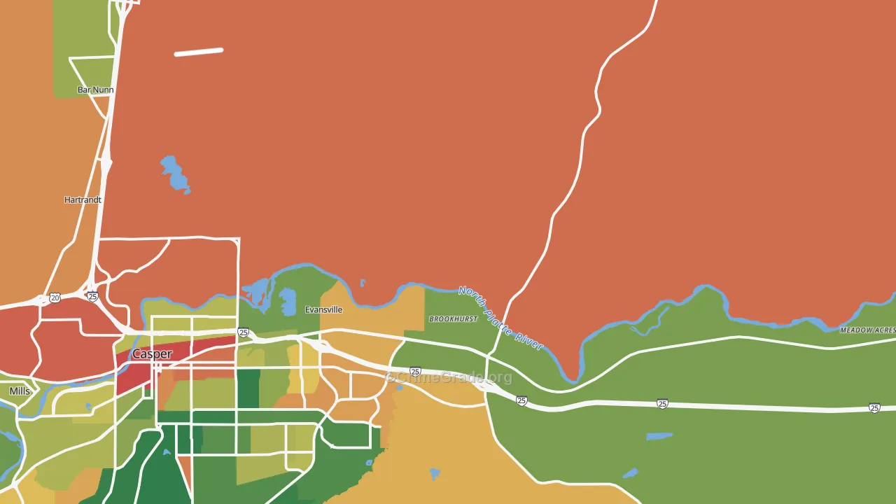 Evansville, WY Map of Theft Rates