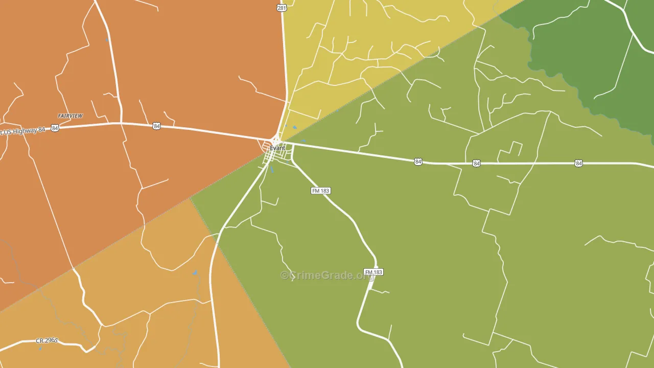 Evant, TX Map of Theft Rates