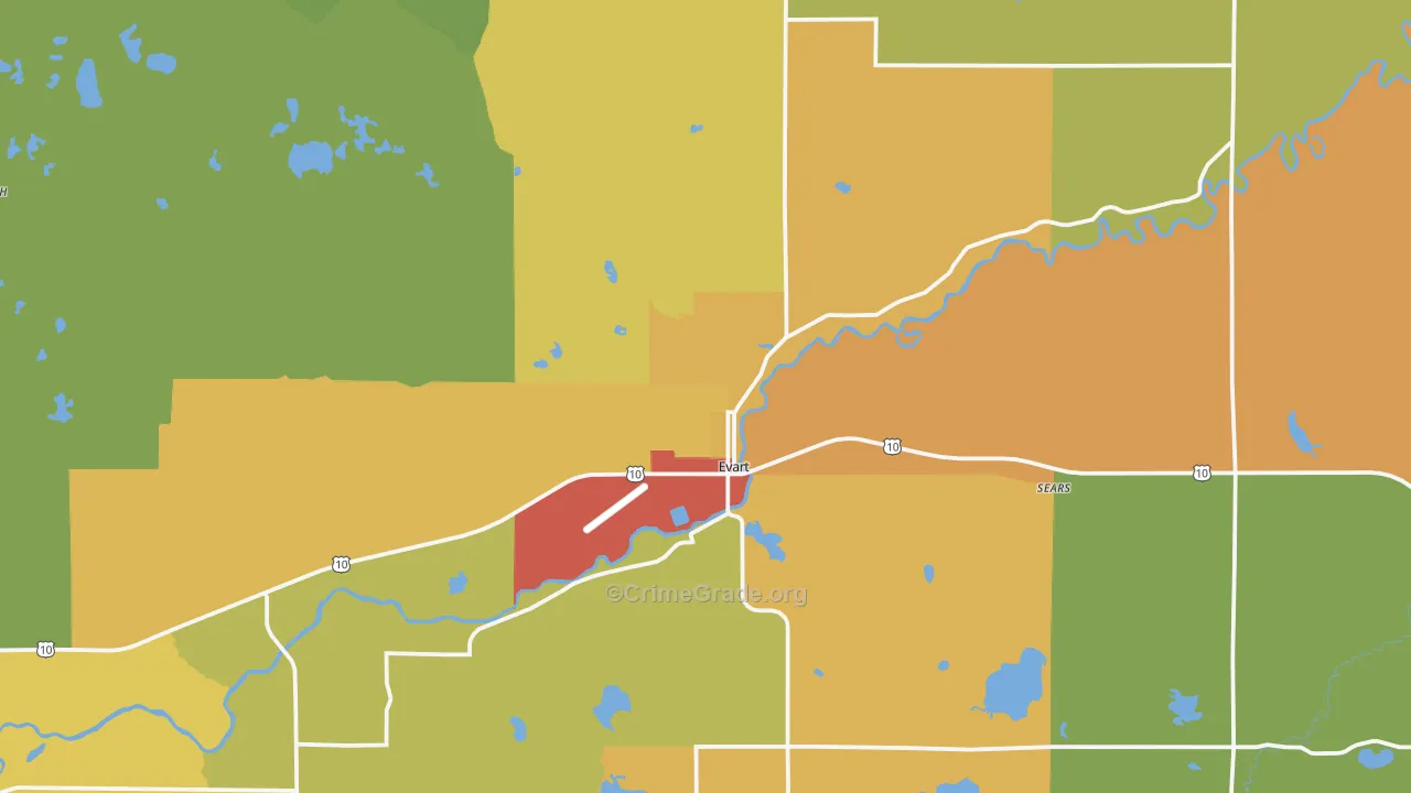 Evart, MI Map of Theft Rates