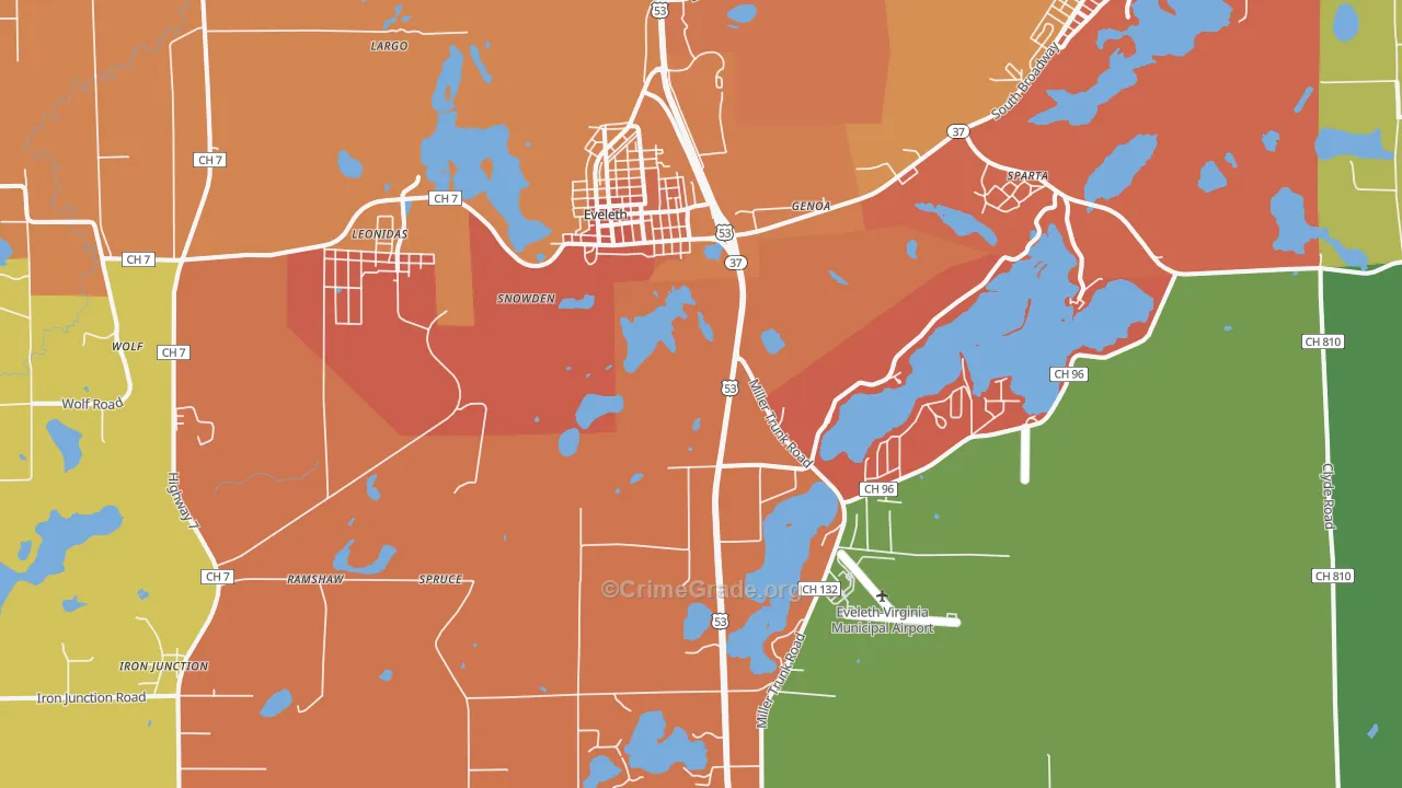 Eveleth, MN Map of Theft Rates
