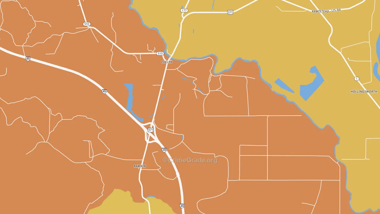 Evelyn, LA Map of Theft Rates
