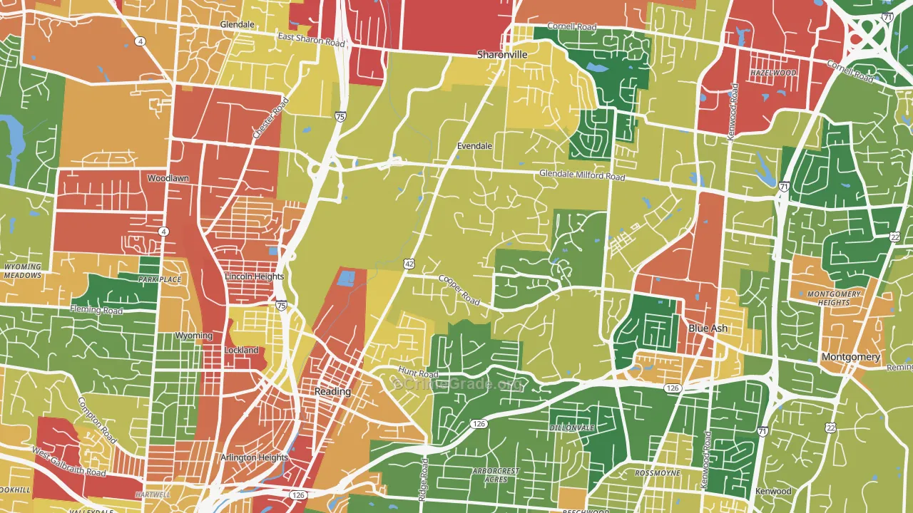 Evendale, OH Map of Theft Rates