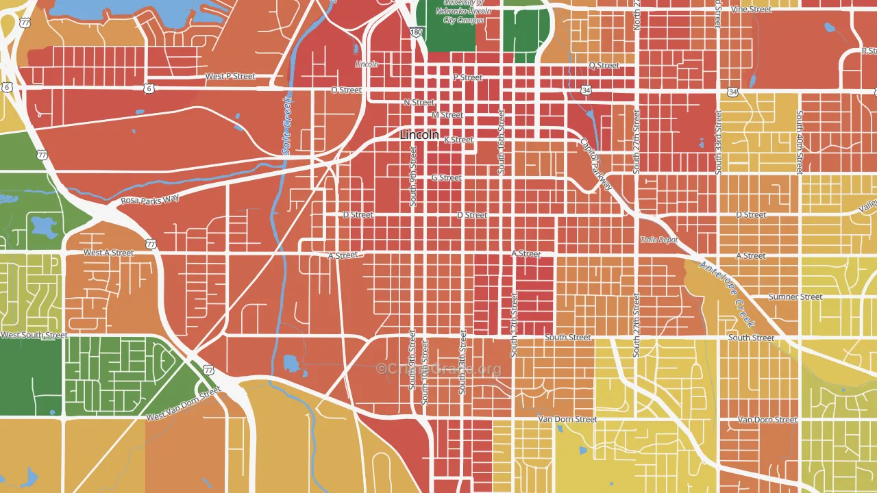 Everett, Lincoln, NE Map of Theft Rates