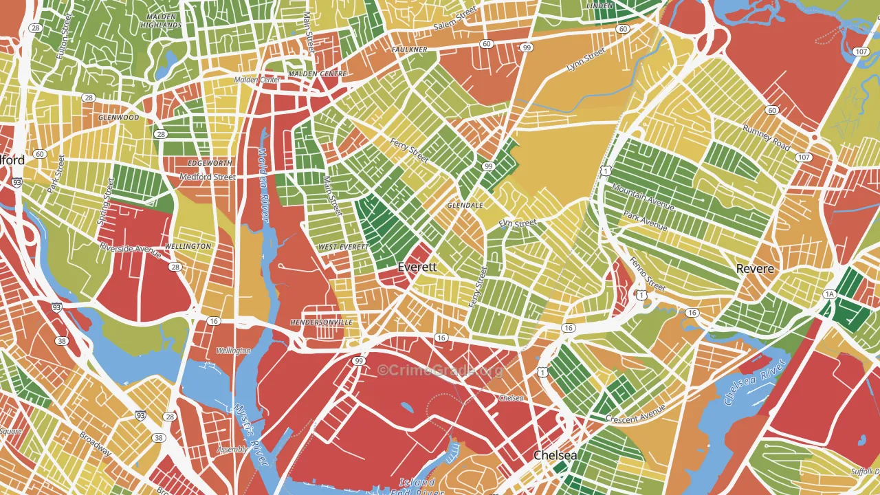 Everett, MA Map of Theft Rates