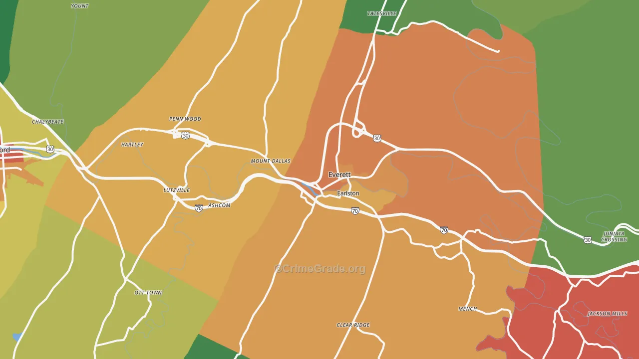 Everett, PA Map of Theft Rates