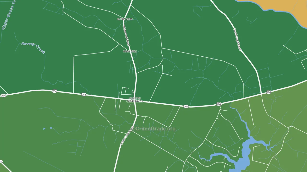 Everetts Crossroads, NC Map of Theft Rates