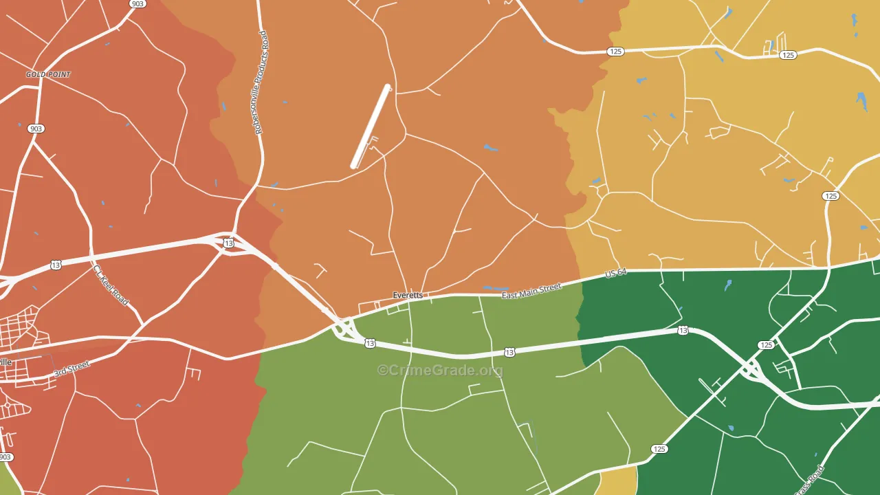 Everetts, NC Map of Theft Rates