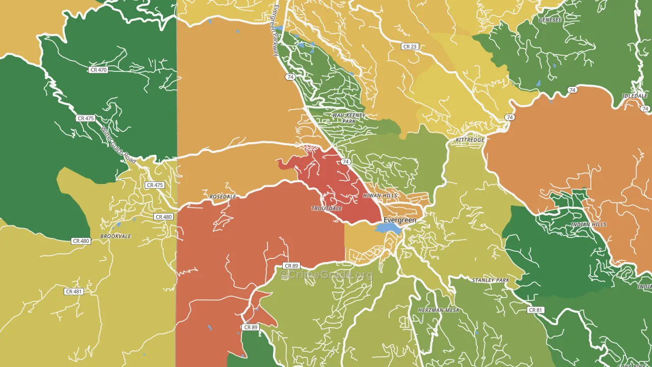 Evergreen, CO Map of Theft Rates