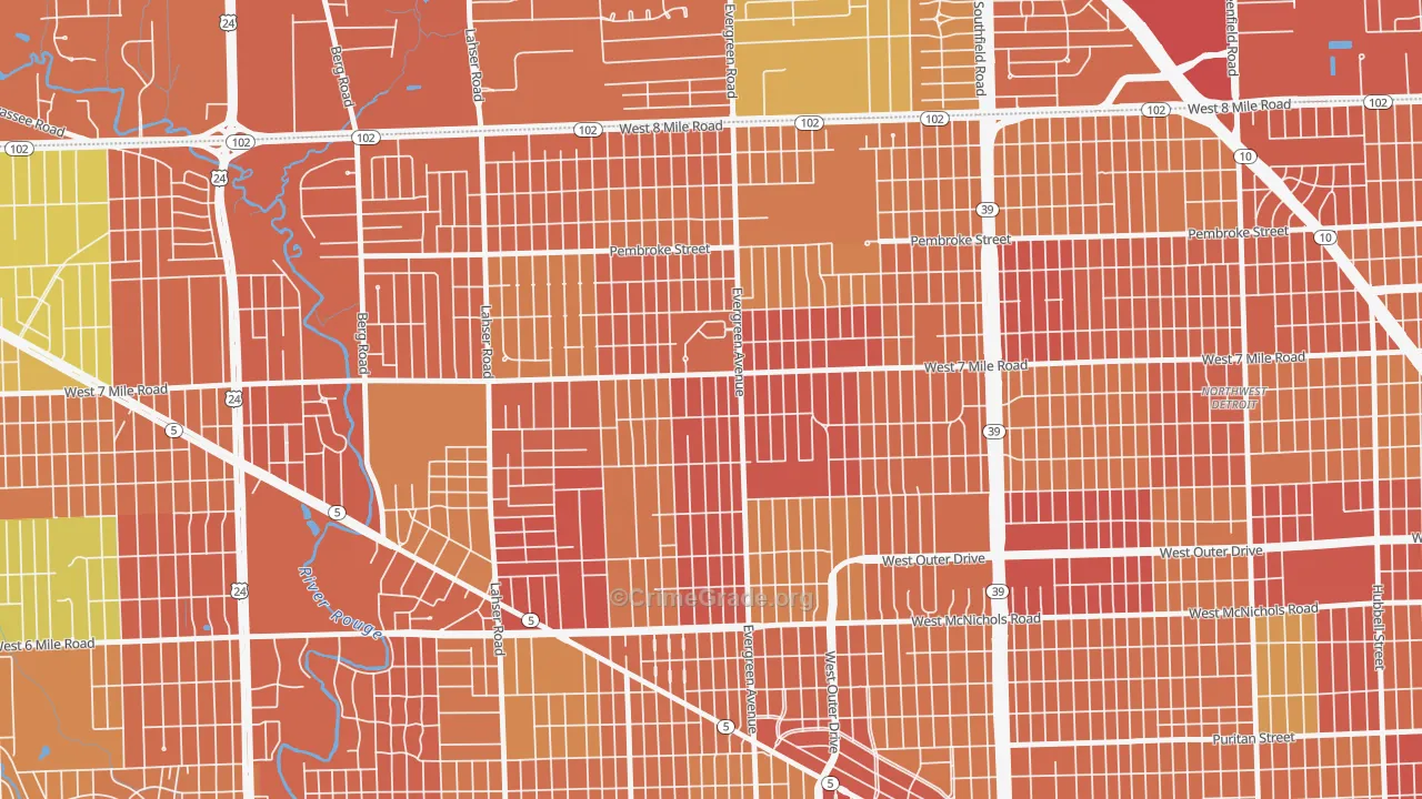 Evergreen, Detroit, MI Map of Theft Rates