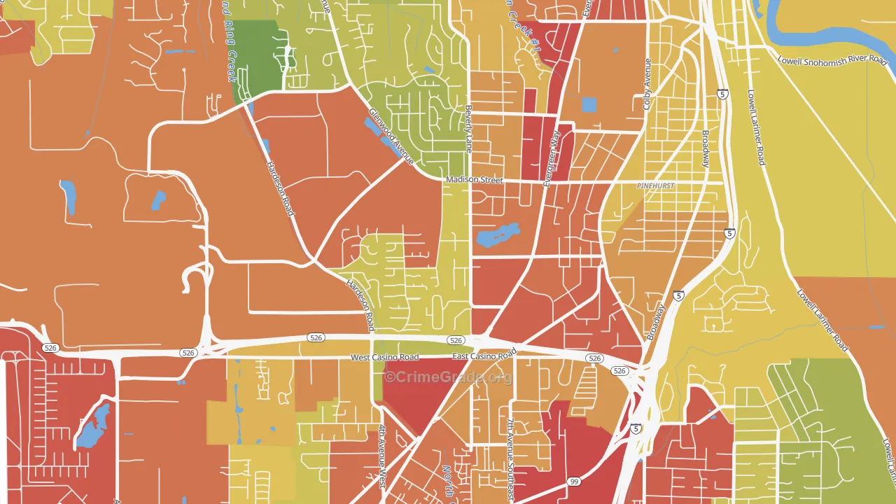 Evergreen, Everett, WA Map of Theft Rates