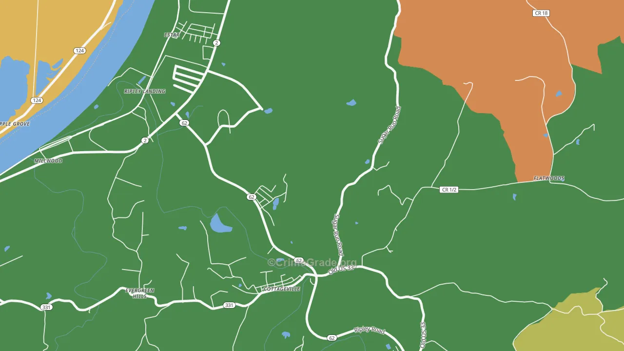 Evergreen Hills, WV Map of Theft Rates