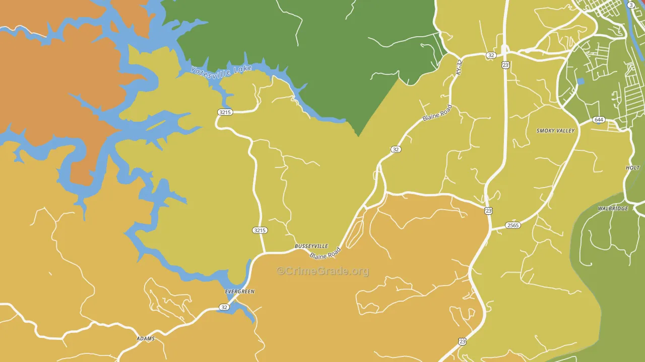 Evergreen, KY Map of Theft Rates