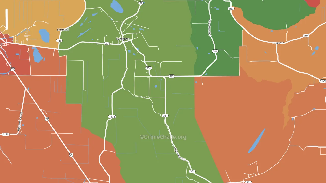 Evergreen, LA Map of Theft Rates
