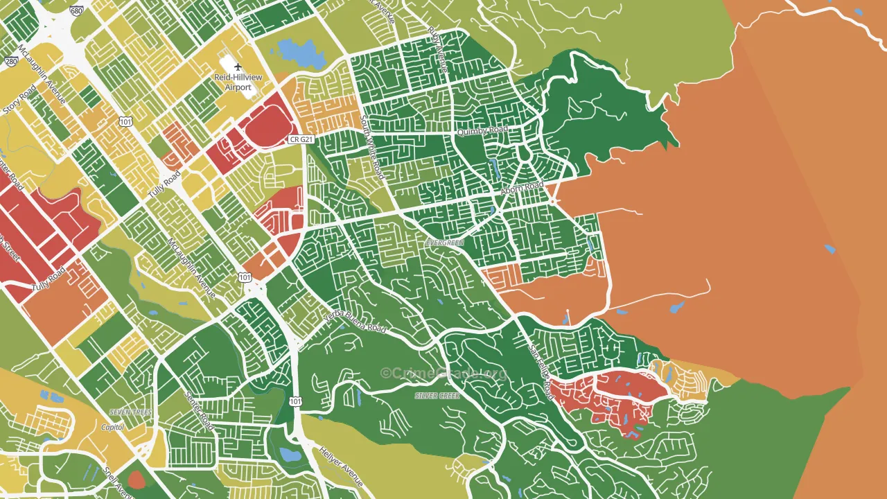 Evergreen, San Jose, CA Map of Theft Rates