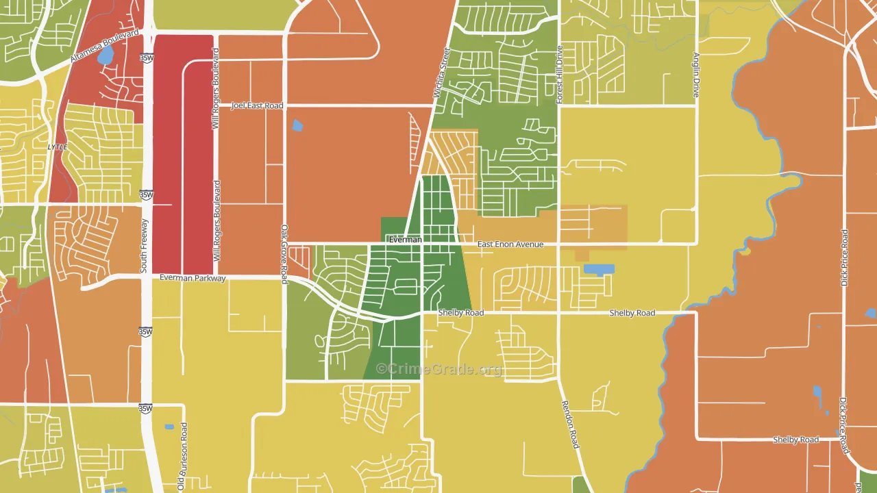 Everman, TX Map of Theft Rates