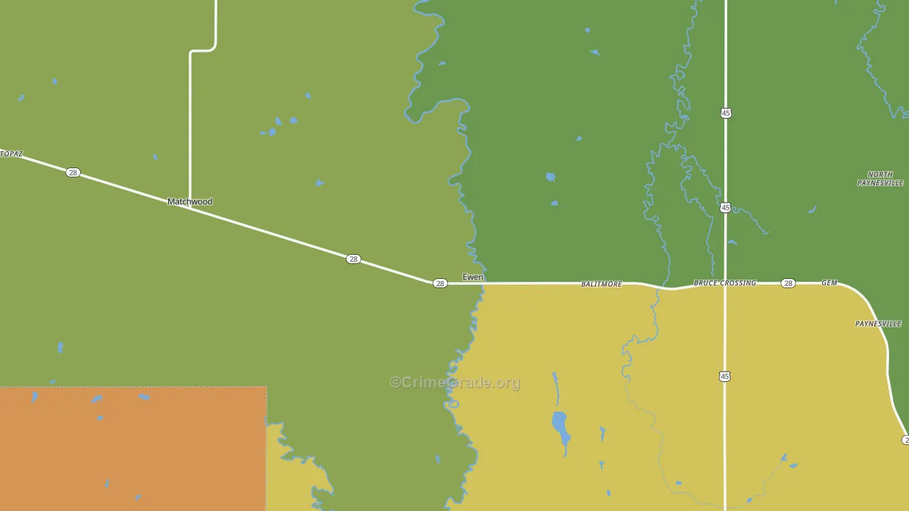 Ewen, MI Map of Theft Rates