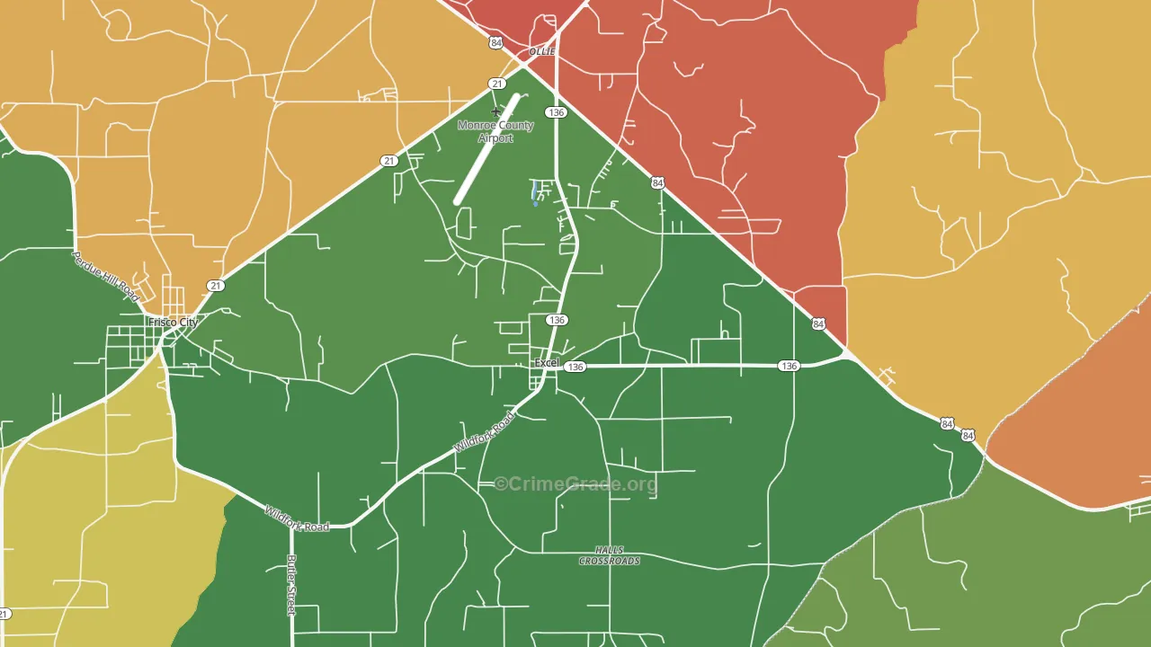 Excel, AL Map of Theft Rates