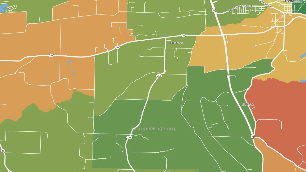 Excelsior, AR Map of Theft Rates