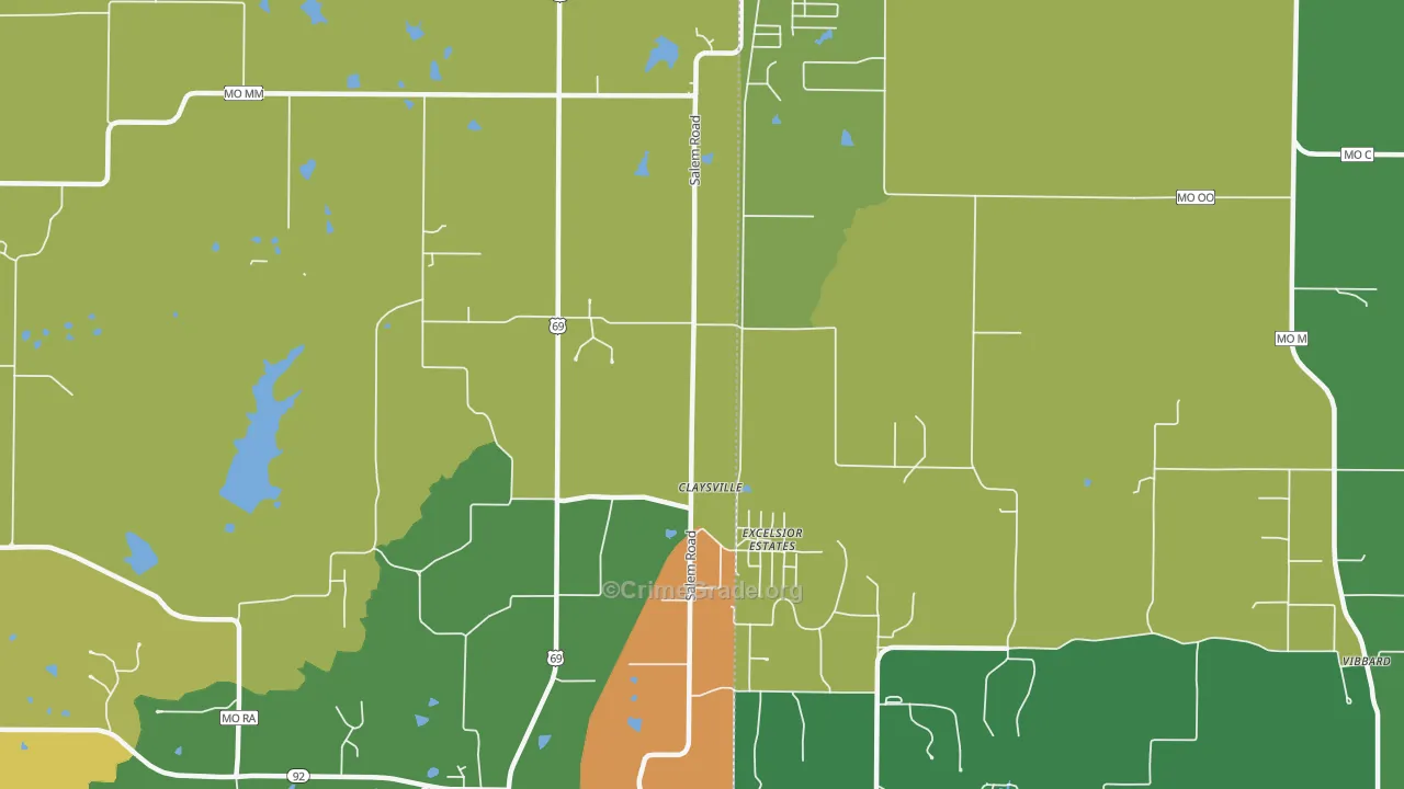 Excelsior Estates, MO Map of Theft Rates