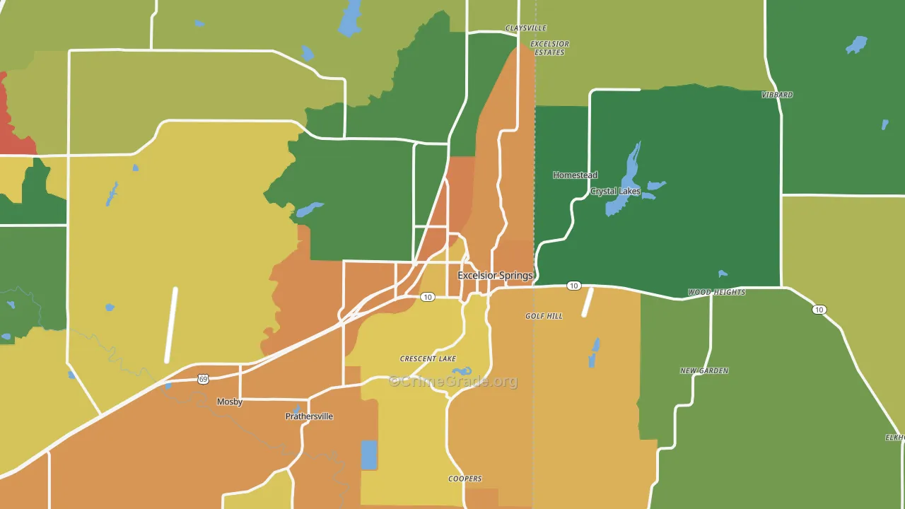 Excelsior Springs, MO Map of Theft Rates