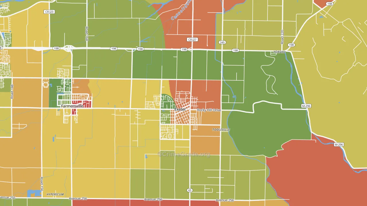 Exeter, CA Map of Theft Rates