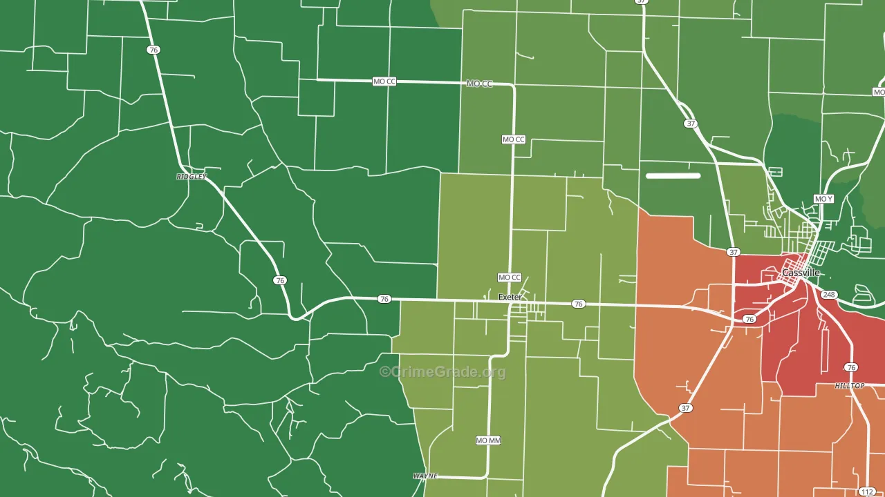 Exeter, MO Map of Theft Rates