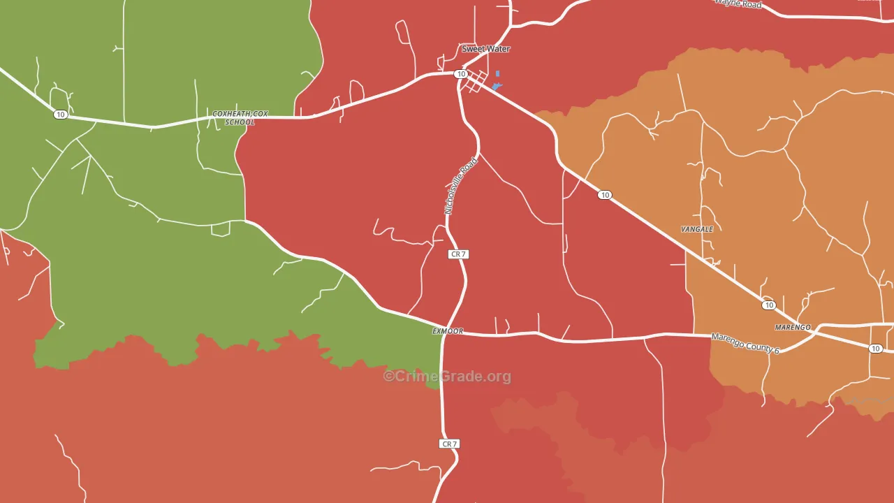 Exmoor, AL Map of Theft Rates